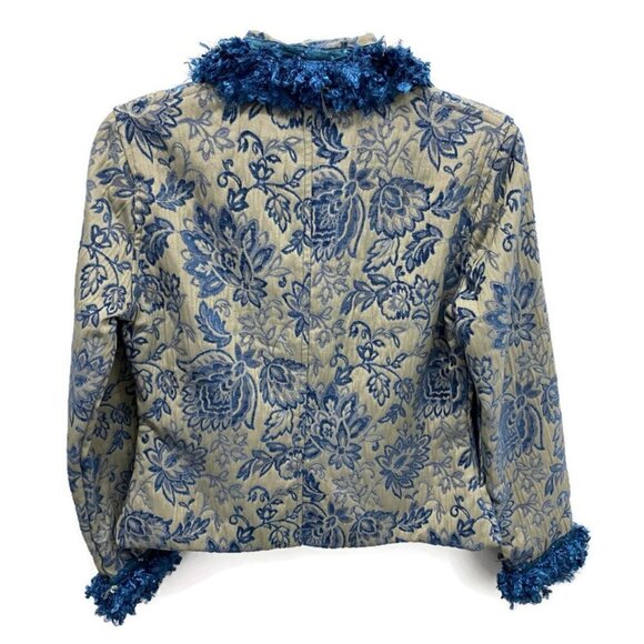 YakMagik Taupe & Blue Beaded Floral Print Jacket - Picture 2 of 3